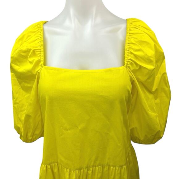 C. Wonder Women's Yellow Half Puff Sleeve Square Neck Tiered A Line Mini Dress M - Picture 3 of 5